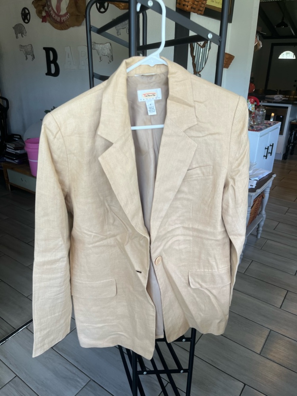 Talbots Beige Linen-Blend Single-Button Blazer